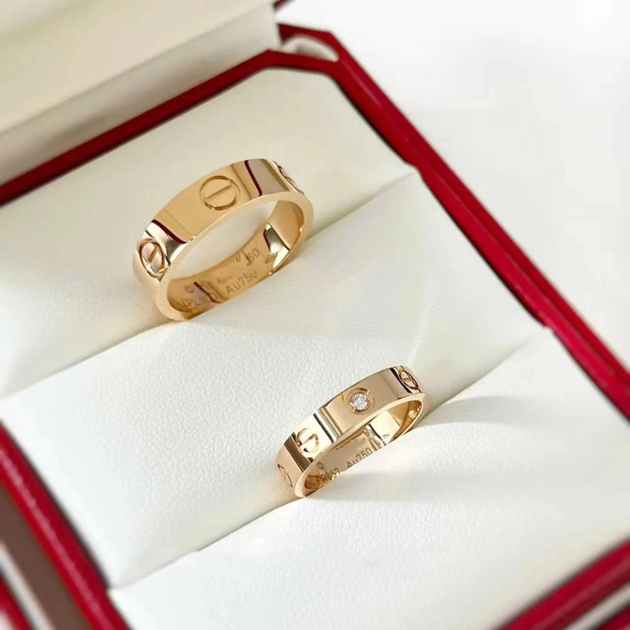 Designer Fashion Carter Classicarter Ring 925 Sterling verzilverde 18K gouden schroefpatroon Sleuf brede en smalle enkele diamant drie