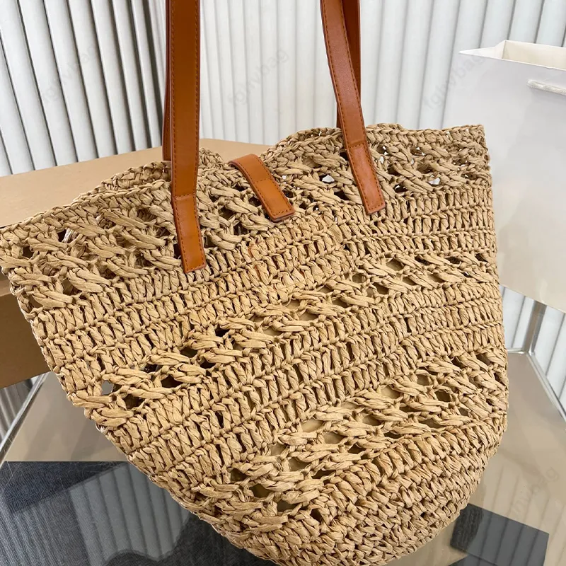 Sac fourre-tout de designer d'été Sac de paille de haute qualité mode creux sacs de commerce de marque célèbre sac à épaule de marque poignée en cuir sac à main tissé sac de plage de plage sac