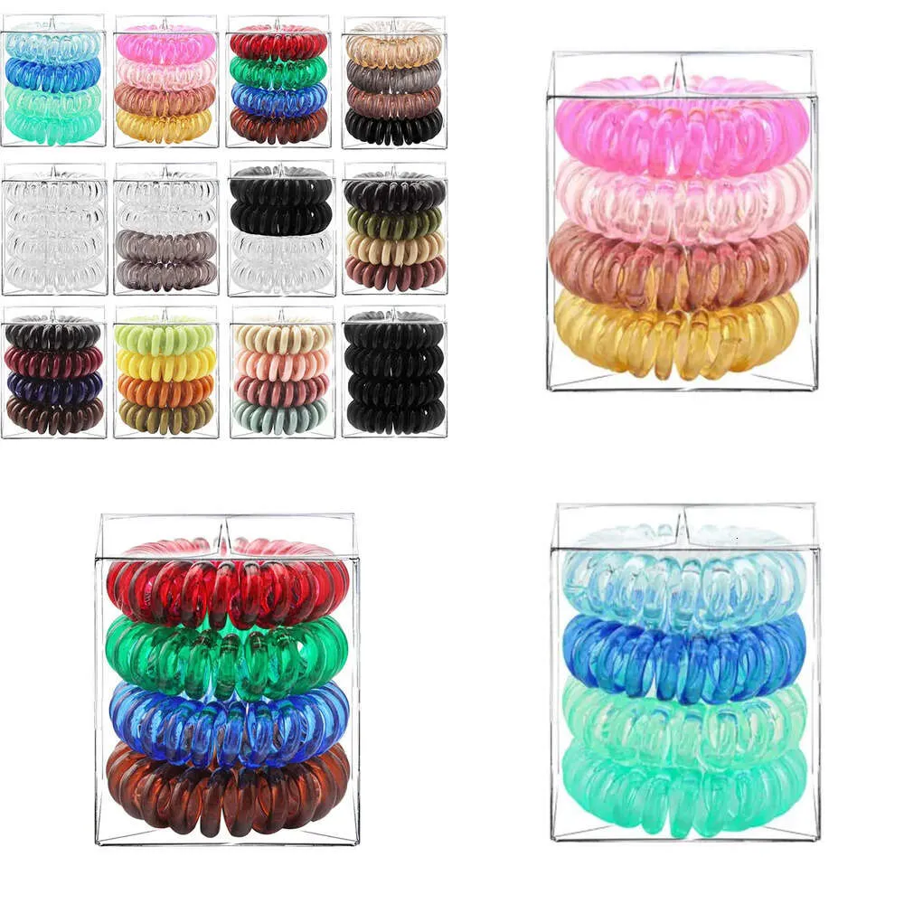 Cambia 1box = 4pcs Colore Elastic Capelli Circle della corda femmina Banca di elastica Nera Box Candy Colore Telefono trasparente Filo telefonico