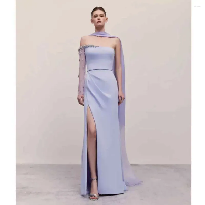 Party Dresses Elegant One-shoulder Floor-Length Prom Dress Fashion Strapless Beading Rhinestone Gown Empire Side Slit Evening