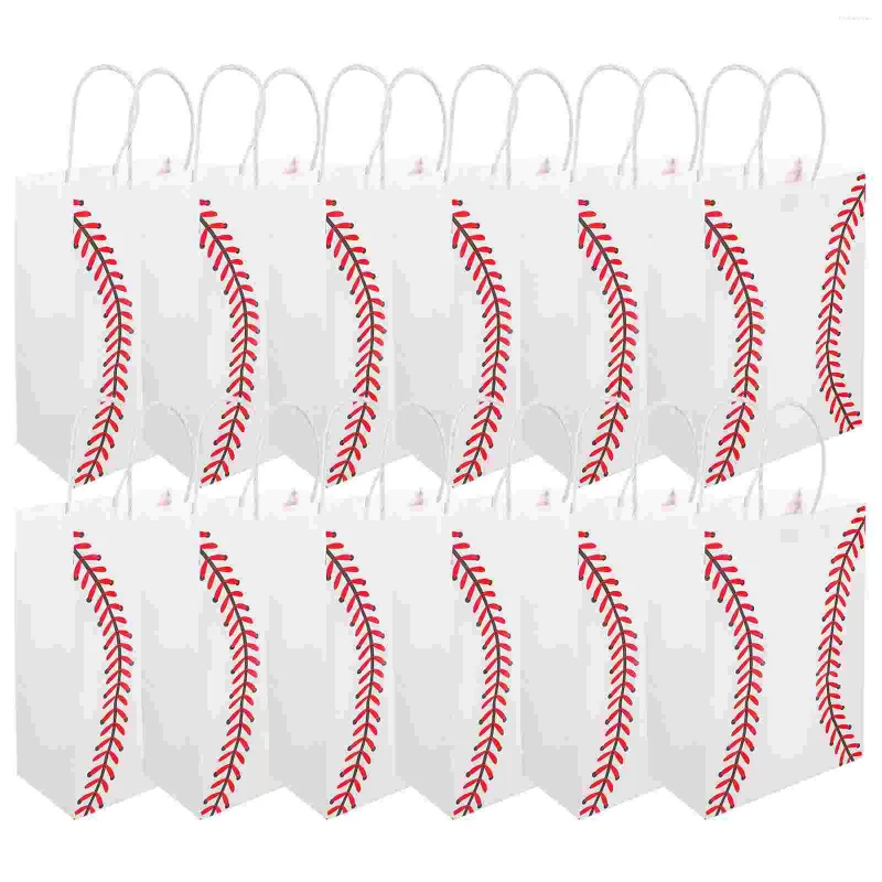 Envoltura de regalo 12 pcs pequeñas bolsas de bolsas de béisbol bolsas de cumpleaños papel kraft con manijas