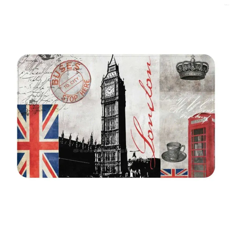 Mattor London 3D Hushållsvaror Mattmatta matta Fot Pad City Collage British Storbritannien Engelska tornflagga