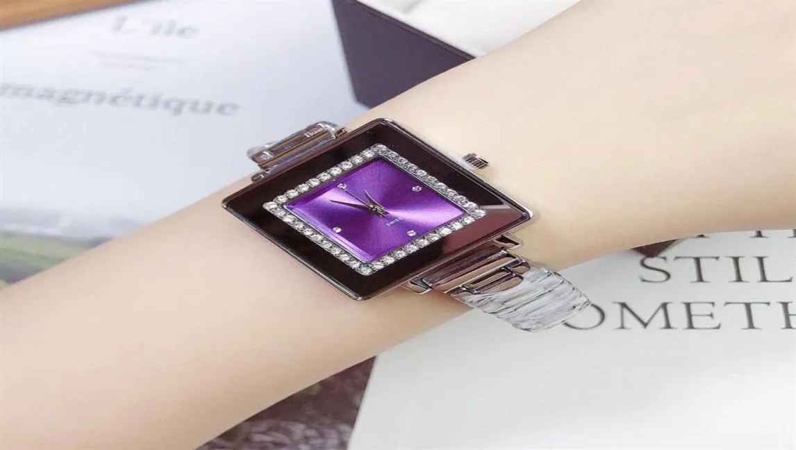 Marca observa Women Lady Girl Square Crystal Style Dial Dial Metal Steel Bandz Quartz Wrist Watch CH71304F9944308