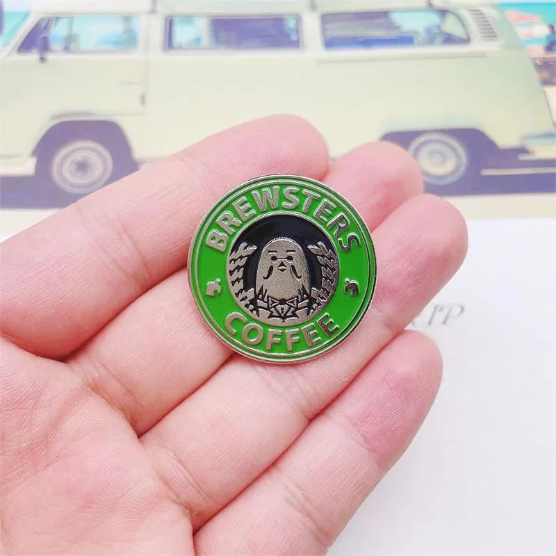 Broschen Cartoon süße runde grüne Kaffee Emaille Pins Halloween Ghost Punklegierung Brosche Badge Mode Frauenschmuck Geschenk für Freunde