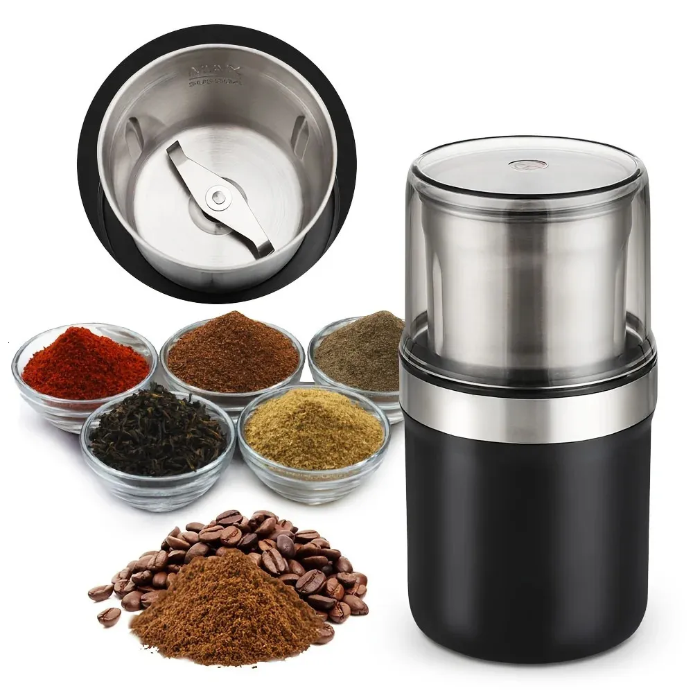 Elektriskt kaffekvarn hushållspannmål nötter kryddor bönor mjölkvarn maskin bärbar multifunktionell kök chopperblad 240411