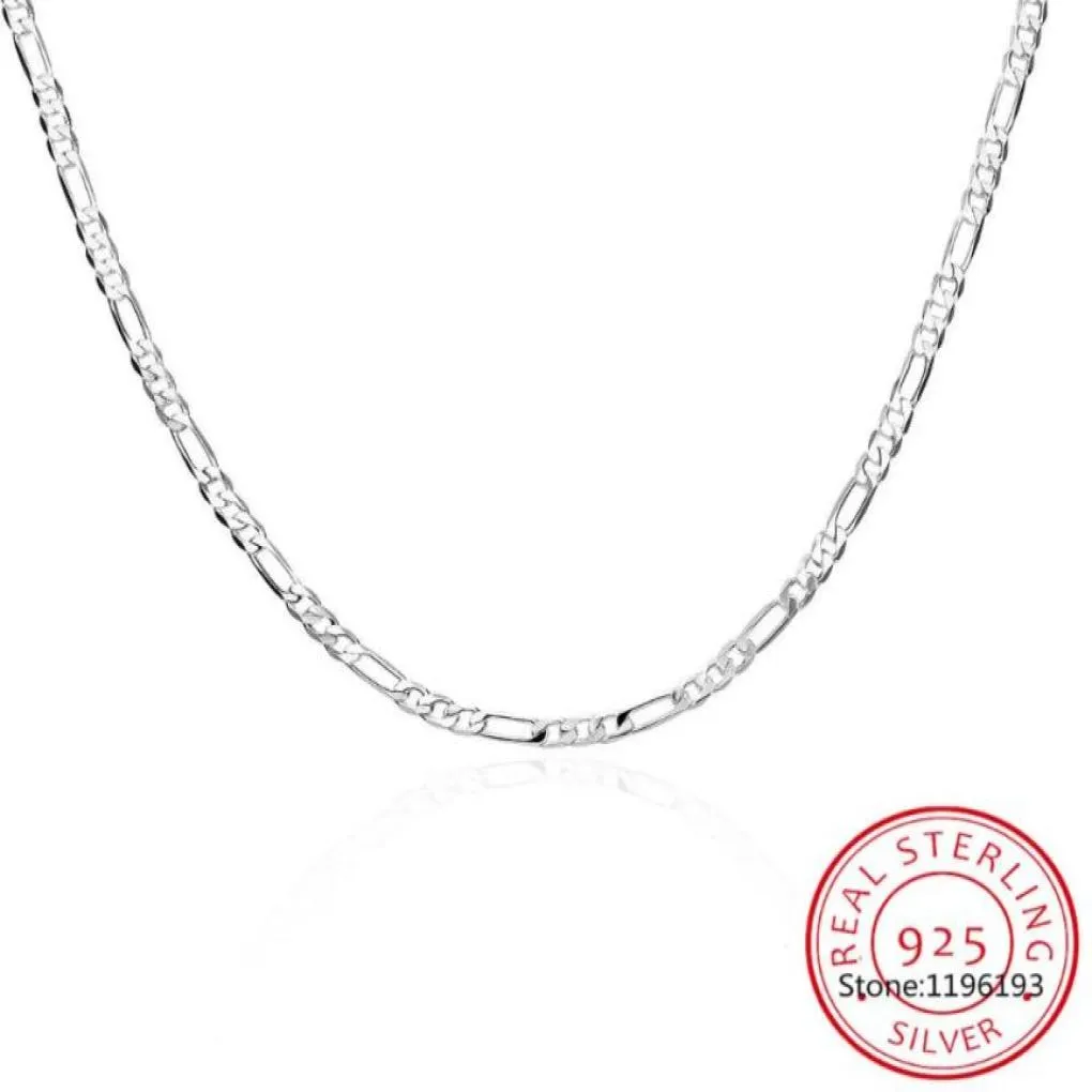 8 размеров доступны реальные 925 серебряного серебряного серебра 4 -мм фигаро ожерелье для цепи женская мужская мужская детская 4045506075 км ювелирные изделия Kolye Collares2401339