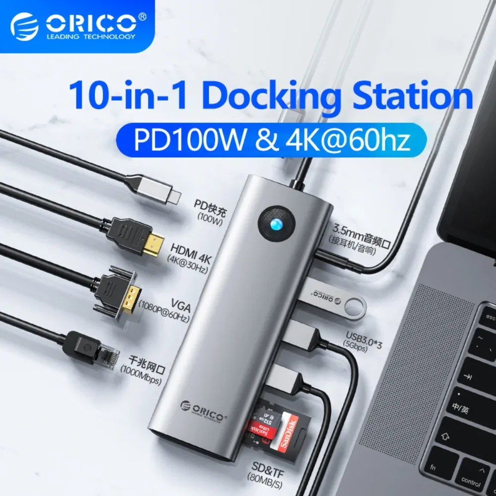 Hubs Orico USB C Hub 4k 60Hz Type C à HDMI 2.0 RJ45 PD 100W Adaptateur pour MacBook Air Pro iPad Pro M2 M1 PC ACCESSOIRES USB 3.0 HUB