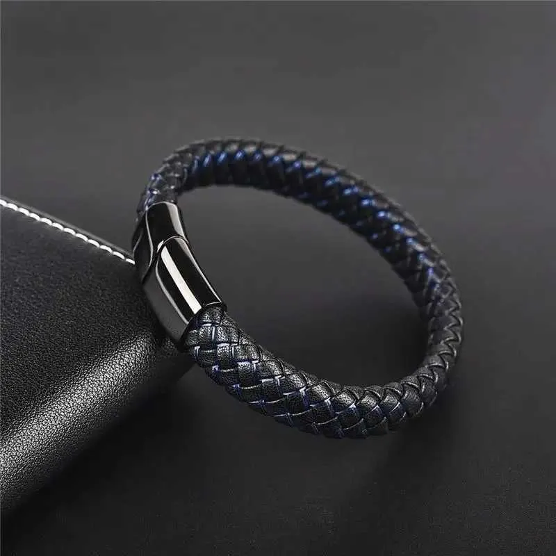 Kedja svart läder armband herr trend magnet armband smycken vacker gåva y240420