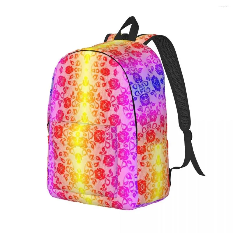 Faux Roses Lace Fishnet Colorful Boy Polyester Hiking Backpacks Durable Kawaii School Bags Rucksack
