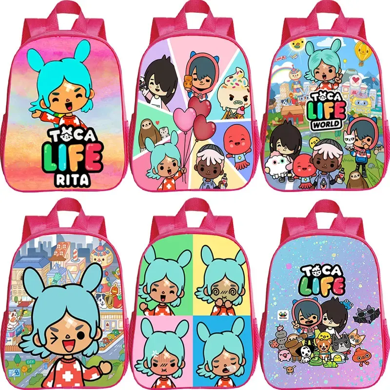 حقائب توكا لايف وورلد حقيبة ظهر طباعة الأطفال Kawaii Pink Backpack Backpack Toddler Bag Girls Schoolbag Toca Boca Kids Mochila