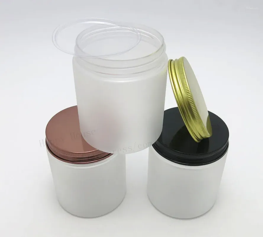 Storage Bottles 24pcs/lot 250g Refillable Empy Bulk Frost PET Plastic Cream Cosmetic Jars 250cc Aluminum Lids With Seal