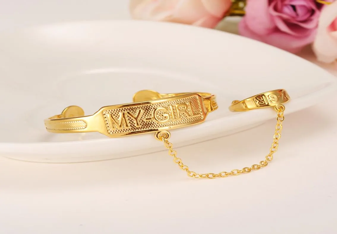 Dubai Gold Stamp Baby Brange Brange Bracelet Child com anel para crianças Africano Crianças Bairn Jóias Baby Médio Arábico Presente6216944