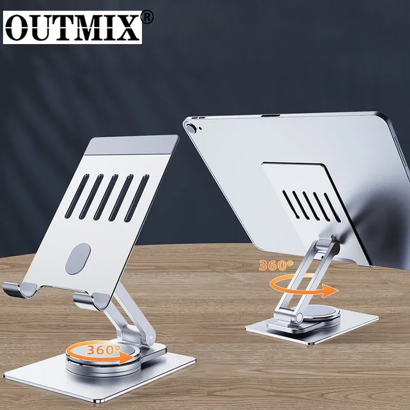 Stands Outmix Foldble Tablet Bracket Stand 360 Rotating Hollowed Tablet Holder Desk för 412,9 tums surfplatta för iPad -tillbehör