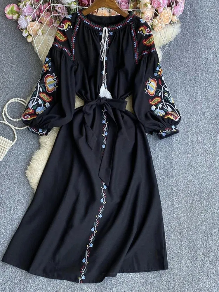 knee length dresses for ladies Vintage Plus Size Maxi Dresses Linen Clothes for Women Q1866 main image 0
