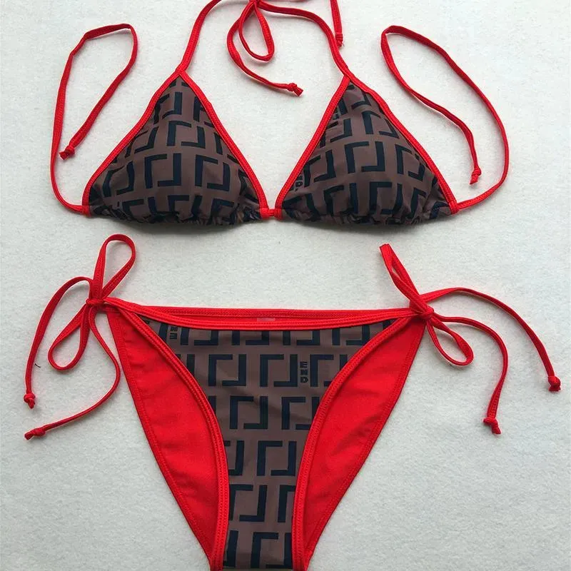 Designer Hot Sell Bikini Woman Sense Beach Swim Wear Summer Swim Suit Sexig Sling Strap FF Design Mönster Plaid Swimsuit Högkvalitativ kvinnor