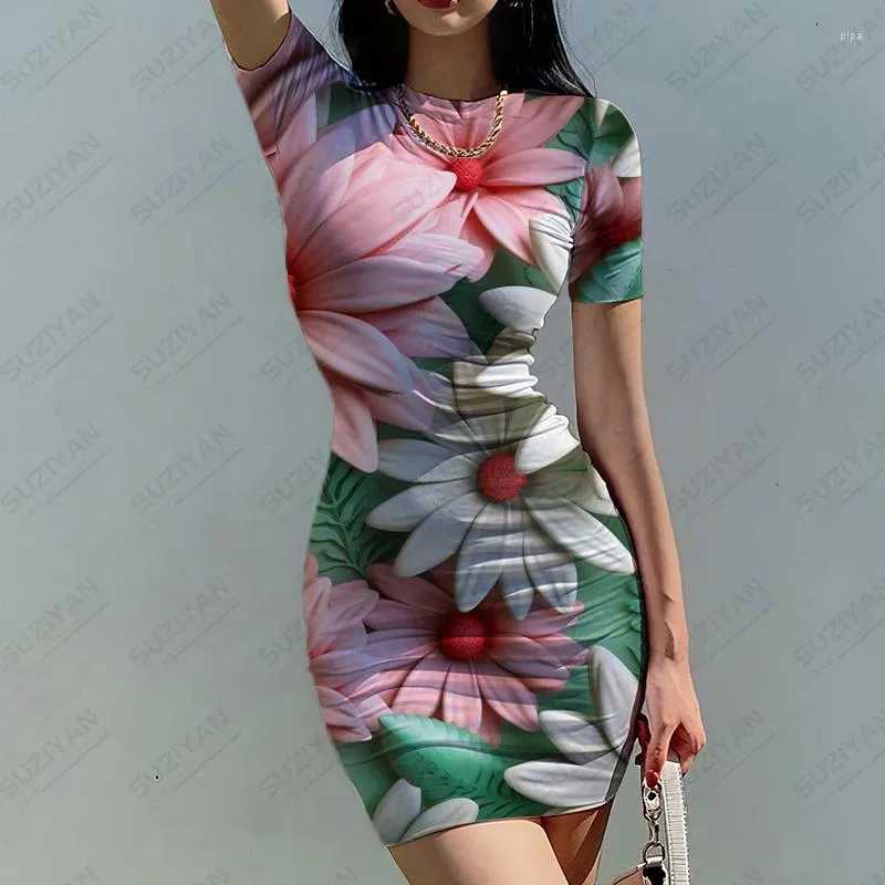 Casual Dresses Summer Ladies Slim Dress Daisy 3D Printed Lady Beautiful Trend Fashion