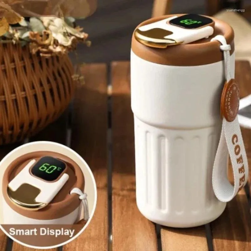 Su Şişeleri Zarif Yalıtılmış Kupa LED Akıllı Sıcaklık Ekran Soğuk Kahve Sütü Tut 450ml Büyük Kapasiteli Paslanmaz Çelik