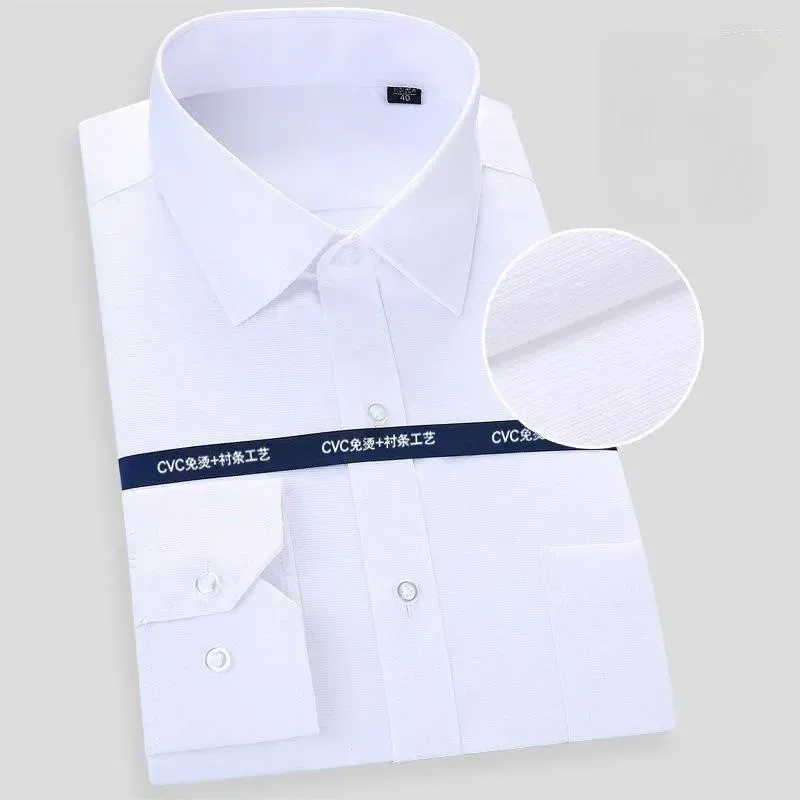 Men's Dress Shirts High Quality Cotton Men Long Sleeve Shirt 2024 Solid Male Plus Size Regular Fit Stripe Business White Blue