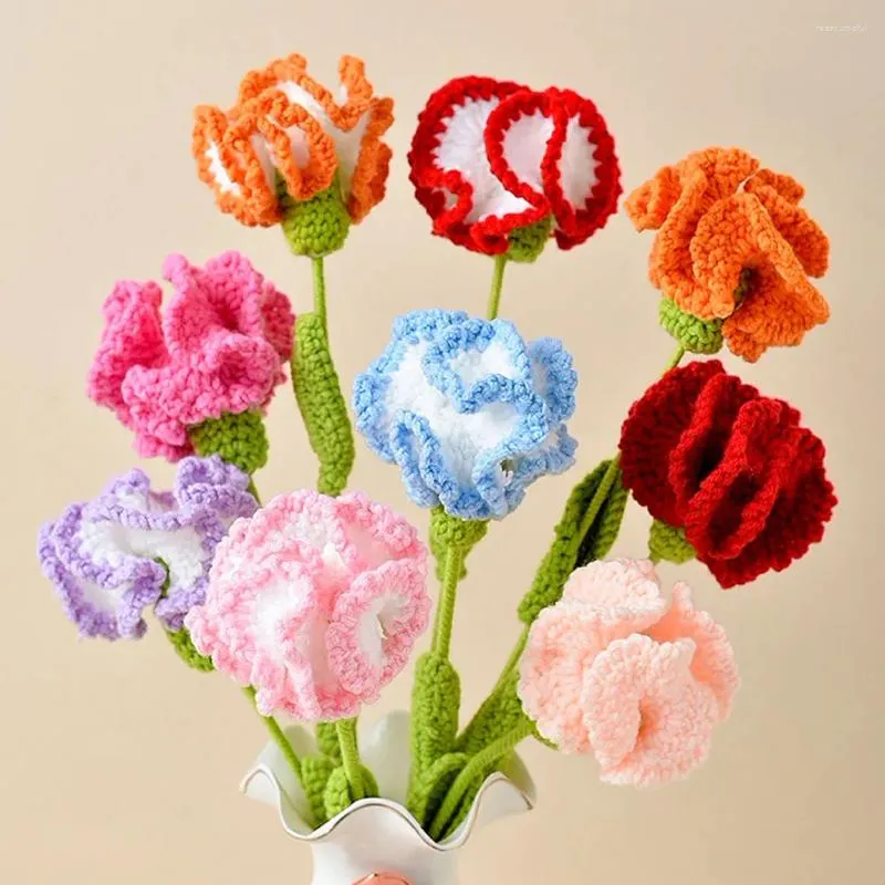 Decorative Flowers 1PCS Knitted Carnation Flower Mother's Day Woven Hand Multi Color Valentine's Gift Wedding Decor