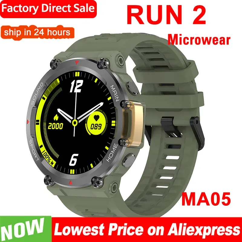 Control Microwear RUN 2 Smart Watch 400*400 MA05 Outdoor NFC GPS Track SOS 85 Sport Modes IP68 Bluetooth Call Smartwatch Men