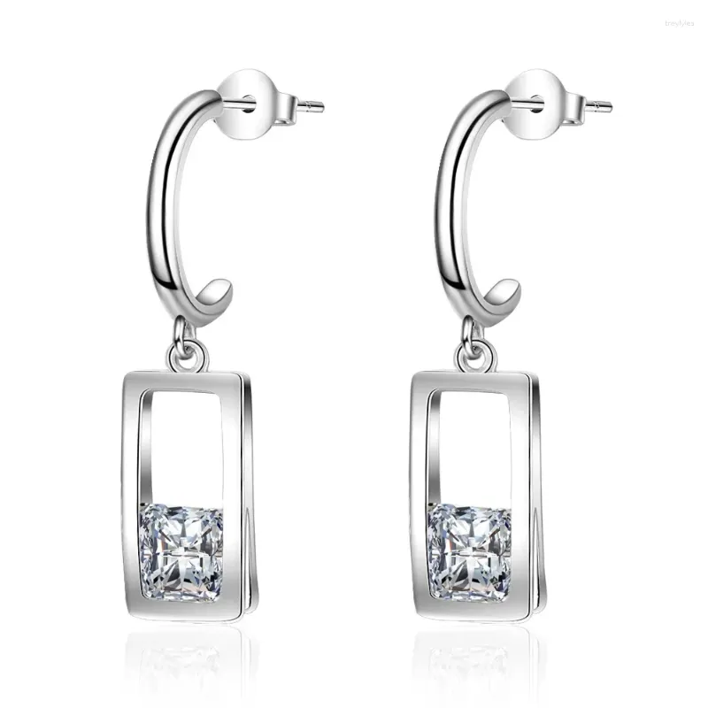Stud Earrings 925 Sterling Silver Shine Cubic Zirconia Rectangle Ladies Tassel Wholesale Jewelry For Women No Fade Students