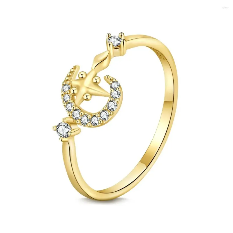 Anelli a cluster S925 Silver Ring Female Star Moon Fashion ed eleganza Gioielli chiusi versatili