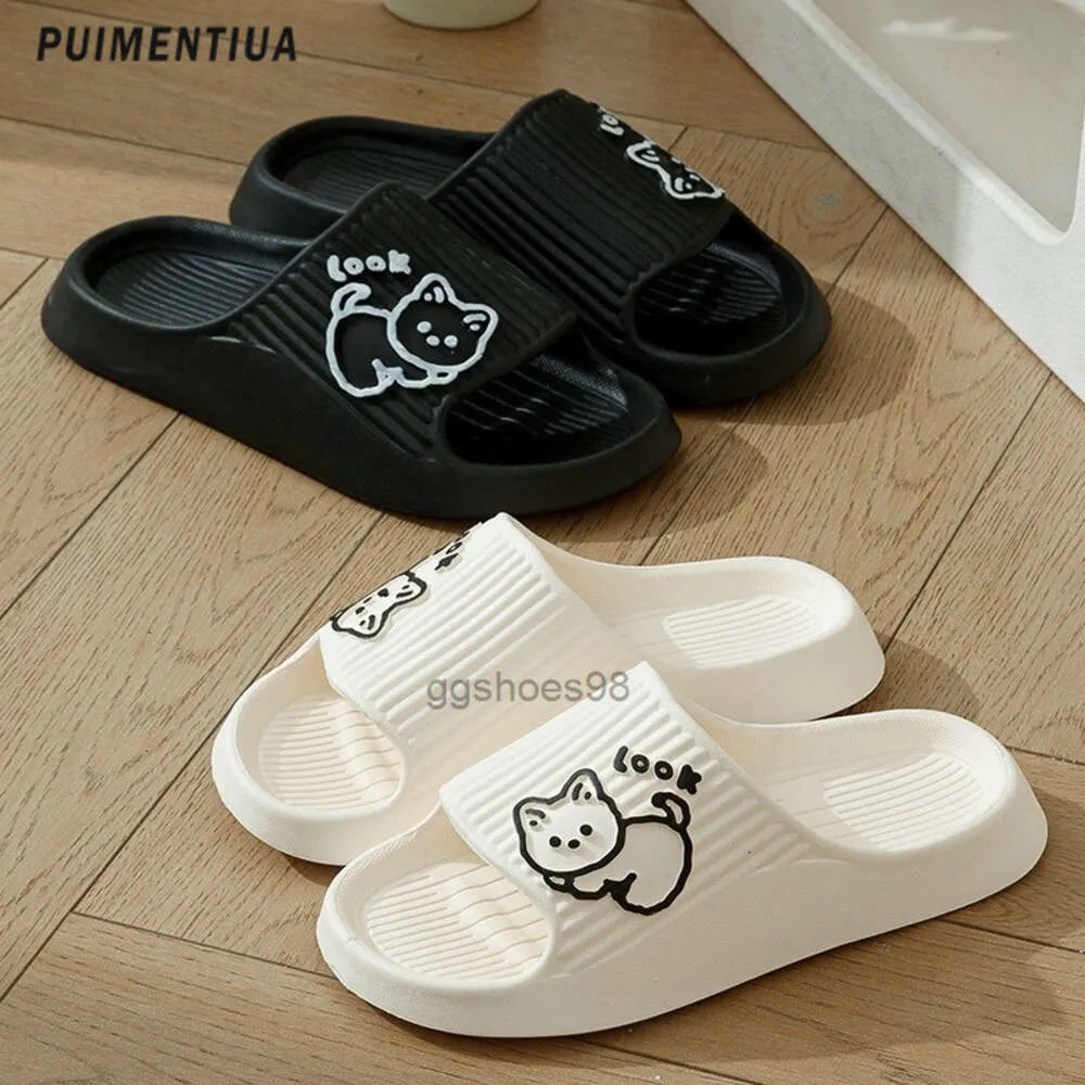 Summer Bathroom Thick Platform Anti Slip Home Cat Cartoon Flipped Beach Sandals Womens Slippers Indoor and Outdoor
