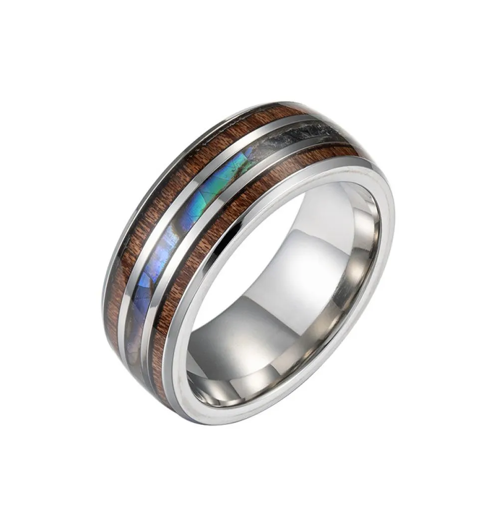 2019 New Creative Double Wood Grain Shell Titanium Steel Ring6382291