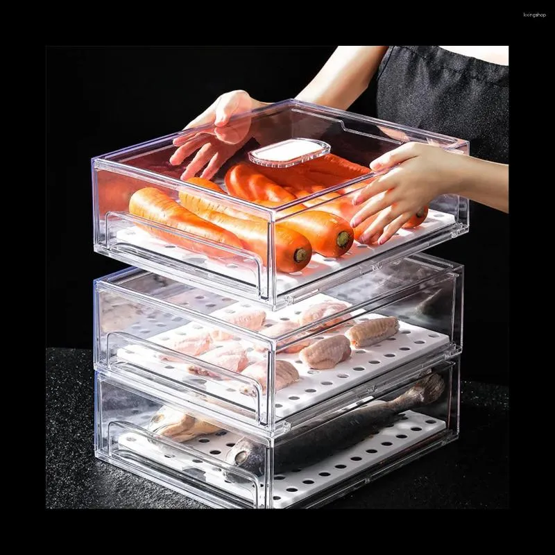 Storage Bottles Fridge Drawer Organizer Pull Stackable Bins For Refrigerator Double-Layer Organization Container Box White Lid