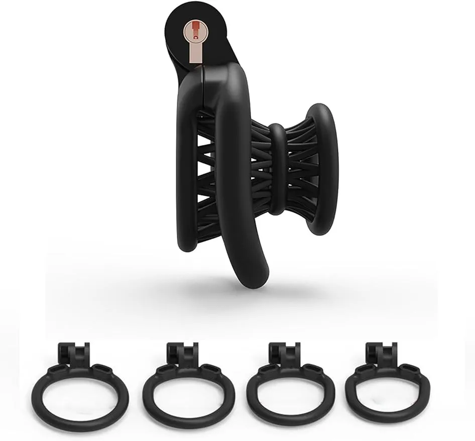 Black Plastic Inverted Chastity Cage For Men Lock Design, Flat Design ...