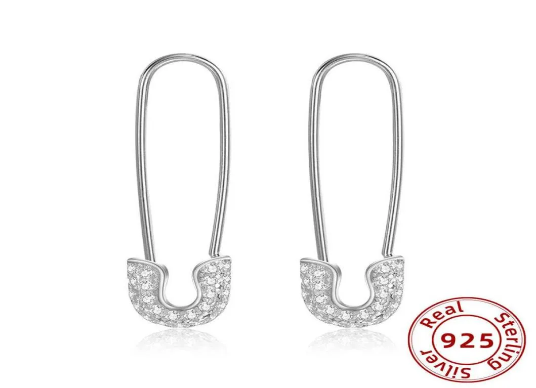 Small Safety Pin Studs 925 Sterling Silverörhängen för kvinnor Unisex Ear Piercing Studörhängen Zirkon Fina smycken Gift Y1010294D7408677