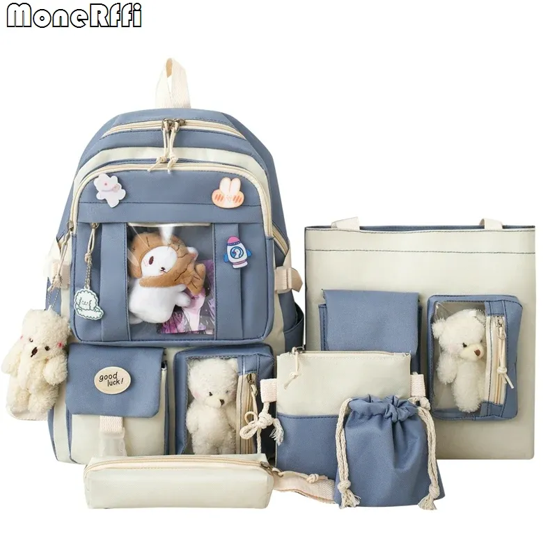 Backpacks Rucksack 5 -teilige Set High School Rucksacktaschen für Teenager Girl 2023 Canvas Fashion Travel Women Bookbags Teen Student Schoolbag