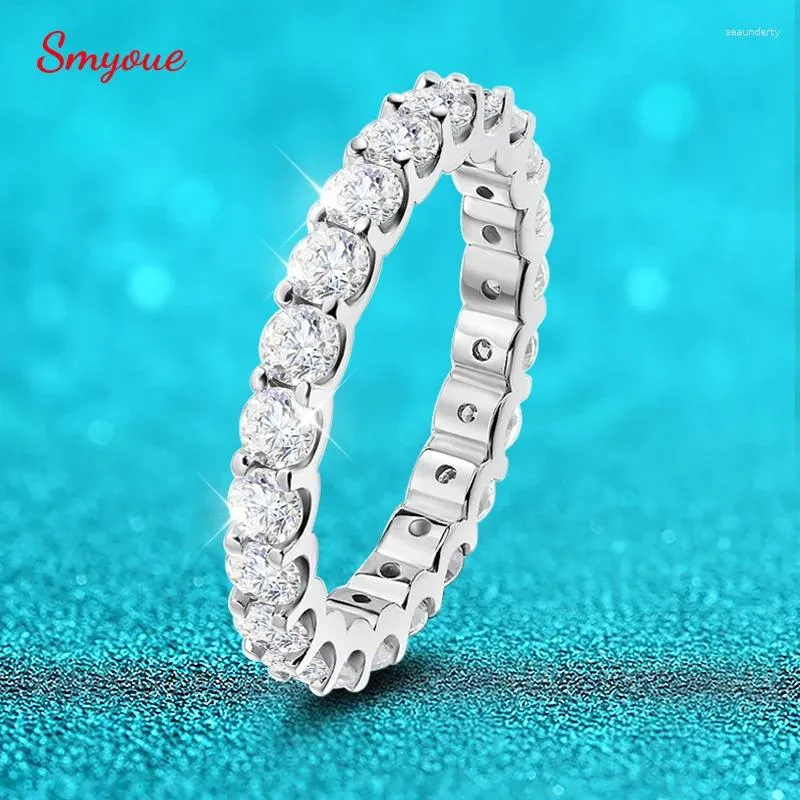 Anelli a grappolo Smyoue Rhodium placcato 2/3 mm Moissanite completo per donne Sparkling Wedding Promise 925 Sterling Silver Band Gift Valentine