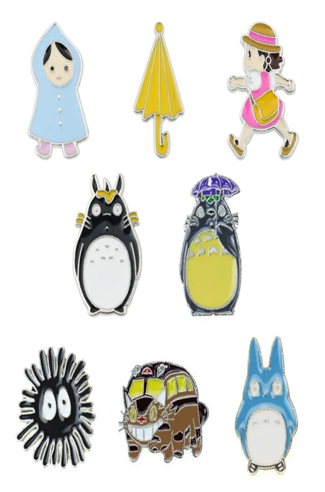 Japanese Anime Peripherals Brooches Set 8pcs Cute Totoro Bus Briquettes Badges for Girls Silver Plated Alloy Pin Jewelry Gift Acce6750803