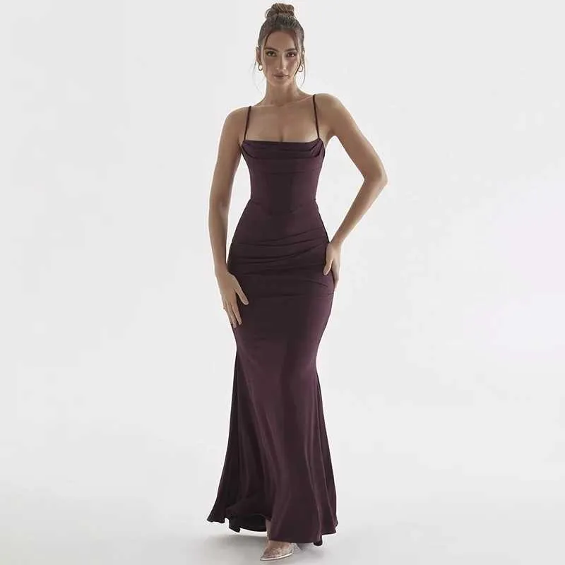 Urban Sexy Dresses Women Elegant Sexy Bodvcon Mermaid Dress Summer New Fashion Strap Evening Party Runway Robe Korean Female Solid Long Vestidos Y240420