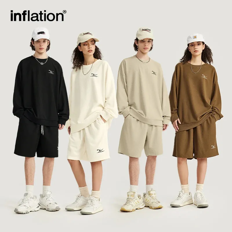 Inflation printemps surdimensionné surtomée de survêtement sportif unisexe tissu broderie tees et shorts à manches longues 240411