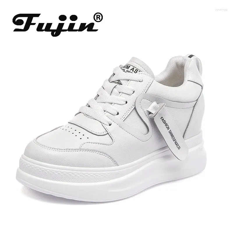 Casual Shoes Fujin 8cm Women Genuine Leather Classical Platform Wedge Breathable Fashion White Sneakers