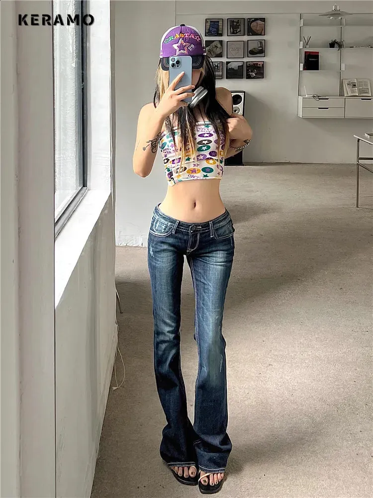 Y2K Womens Harajuku Garbage Bootcut Jeans Women Low Rise Y2K Womens Harajuku Garbage Bootcut Jeans Women Low Rise