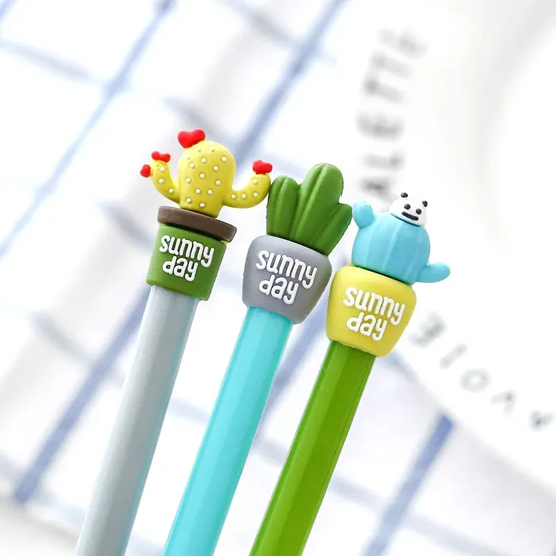 Pens 24 Pcs Cactus Potted Gel Pen Students with Full Black Stationery Kawaii Pen Kawaii School Supplies