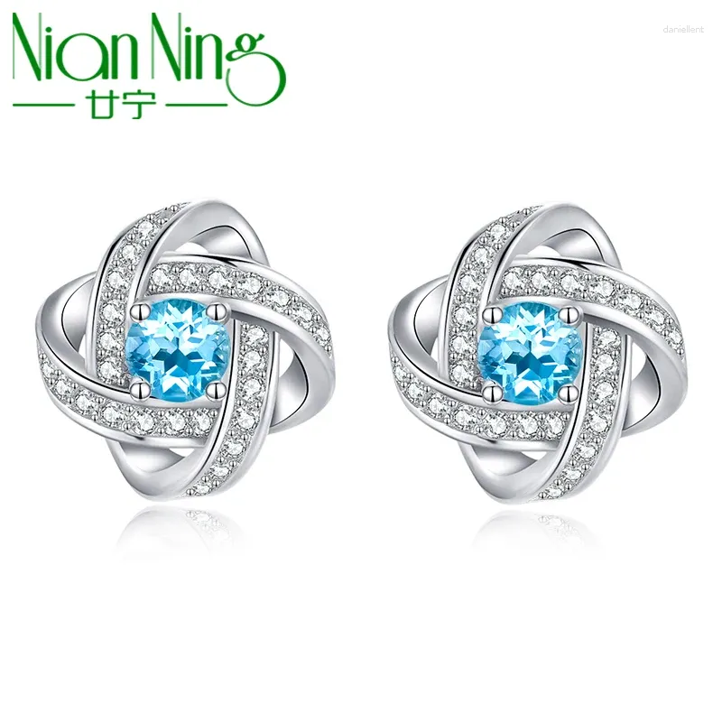 Stud -oorbellen Niancing echt topaz 925 Sterling Silver Peridot Women Korean Blue Gemstones Gift S925 Fijne sieraden HJA006