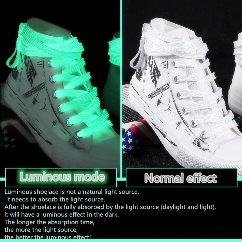 1 Pair Luminous Shoelaces Flat Sneakers Canvas Shoe Laces Glow In The Dark Night Color Fluorescent Shoelace 80100120140cm 240419