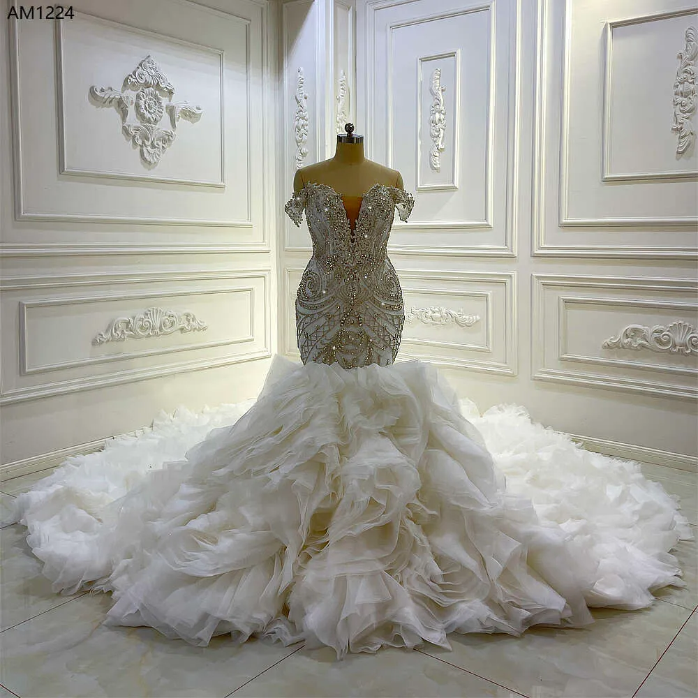 Crystal Embellished Ruffle Wedding Dress - Shop Now for a