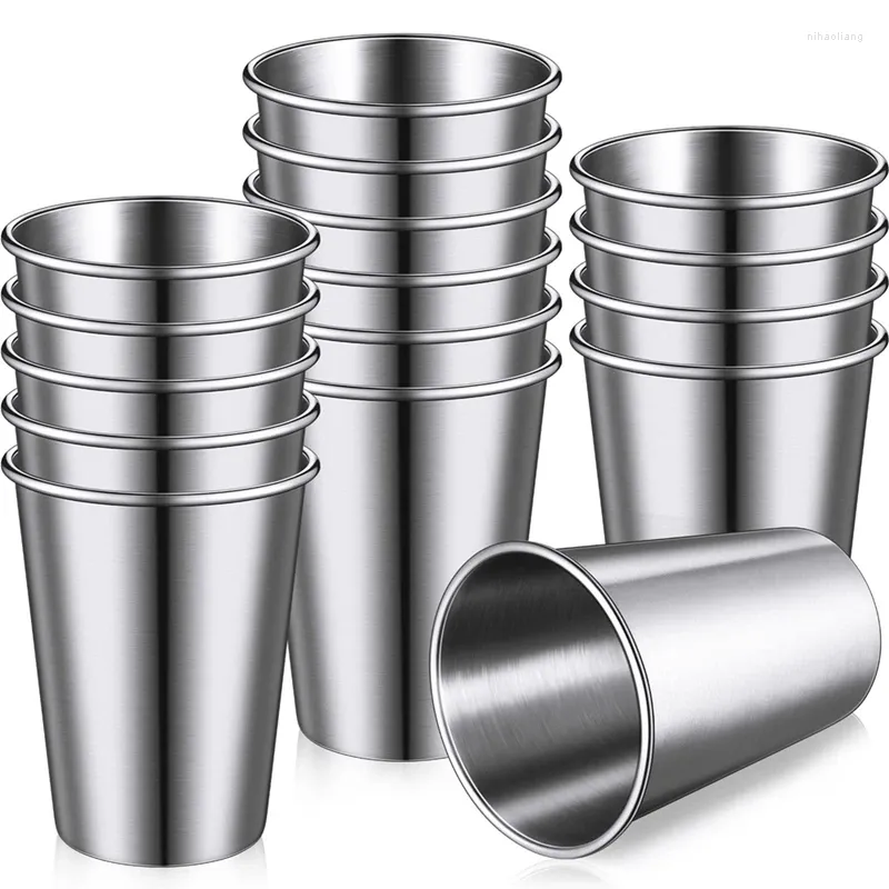 Höftkolvar 16 Pack Hållbart rostfritt stål Tumbler Cups - Lätt oåterkallelig för campingresor och utomhusbruk (12 oz/350 ml) Silver