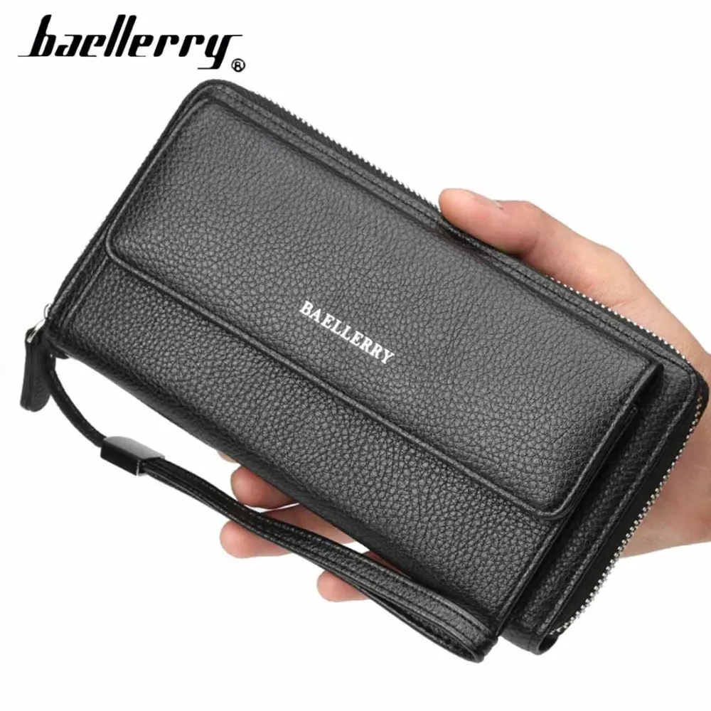 Wallets Baellerry Men Wallets Long Large Capacity Business Quality Wallet PU Leather Phone Pocket Card Holder Male Wallet