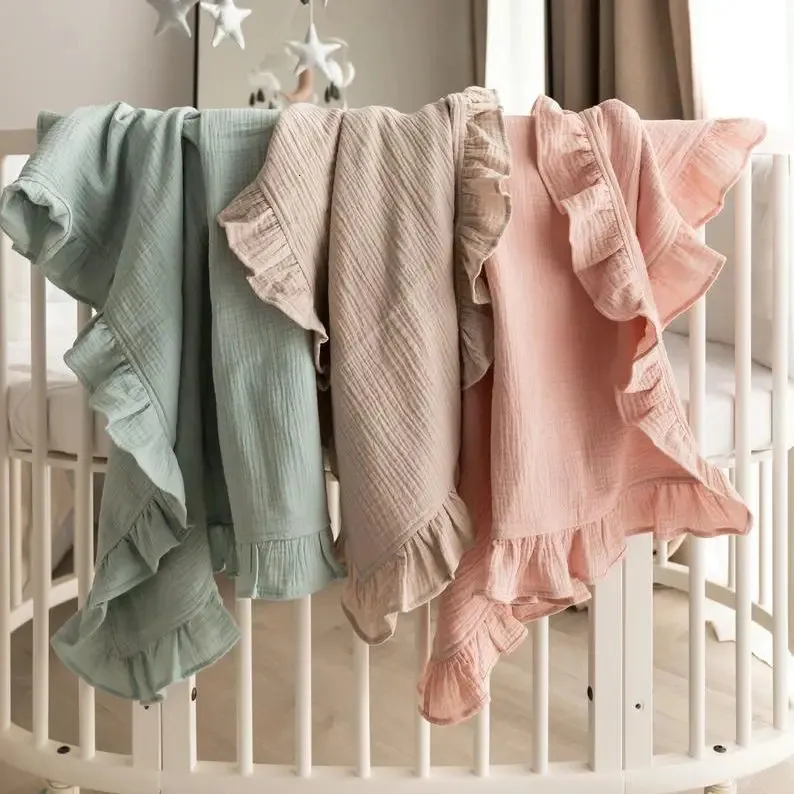 100 Organic Cotton Baby Wrap Gaze Ruffle Security Material Swaddle Filt 240417