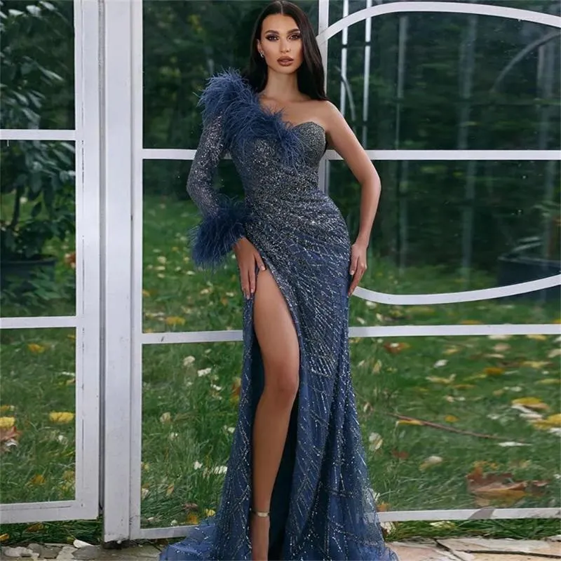 Party Dresses Elegant Prom Deep Blue Sexy Robes 2024 Sleeveless Side Split Backless Lace Gowns For Formal Vestidos De Gala