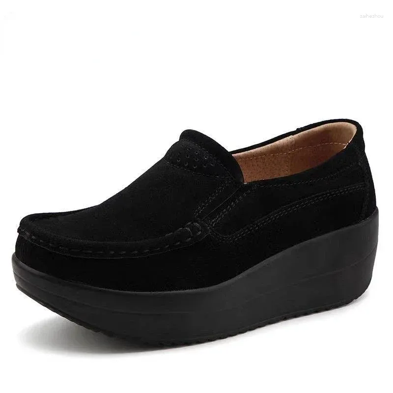 Casual Shoes Spring Autumn Women Flats Platform Loafers Ladies äkta läderkomfortkil Mockasins Slip On Zapatos de Mujer