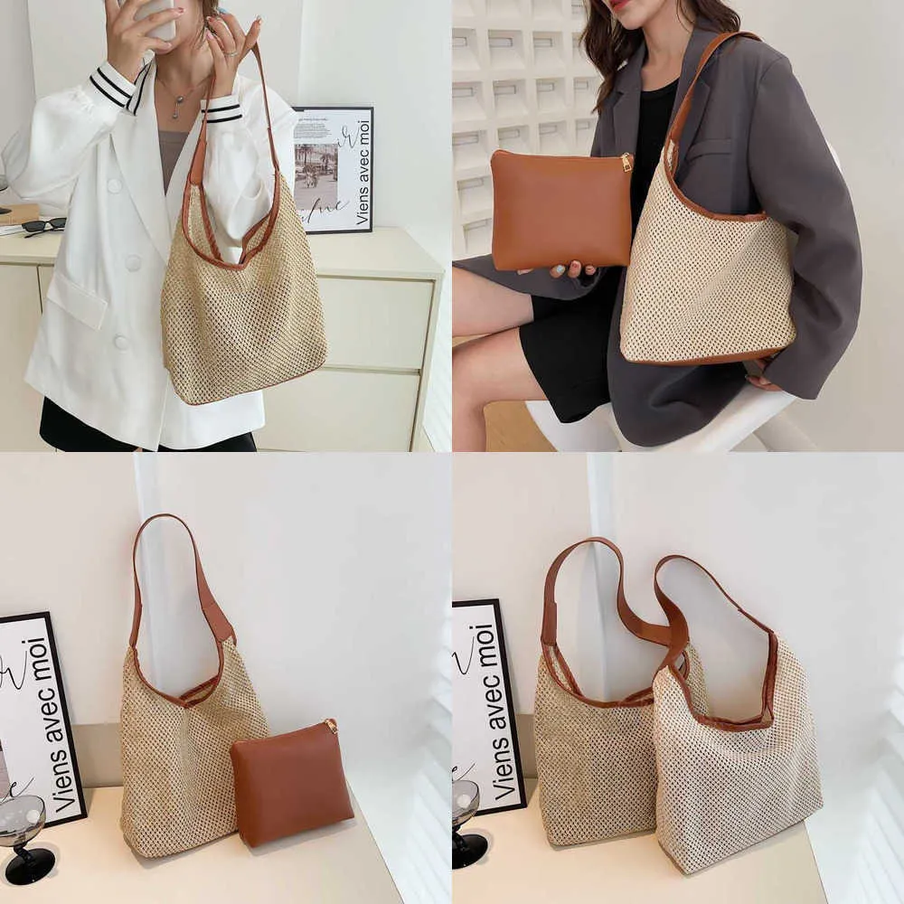 Strandväskor Forest Evening Women's Bag Literature Straw Woven Shoulder Korean Casual stor kapacitet Handväska Trend