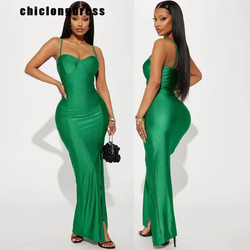 Casual Dresses Autumn Sexy Strap Split Evening Dress Women Fashion Nightclub Style Solid Long Party