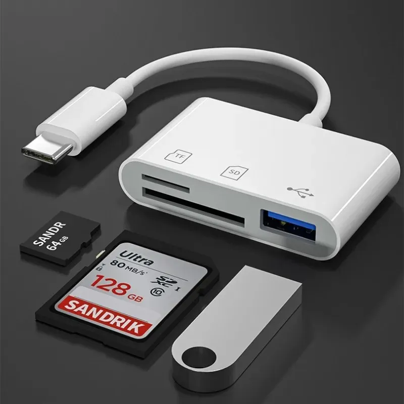 3 I 1 SD TF -kortläsare för Apple iPhone 14 12 13 11 Pro Max XR XS USB C Camera Converter för iPad Android Laptop OTG Adapter